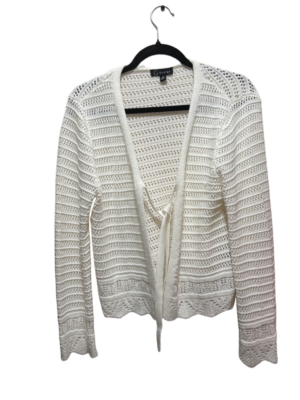 White Tie-Front Open-Knit Cardigan